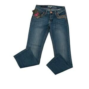 Wrangler Rock 47 Jeans Women 28X30 Low Rise Rhinestone Pocket Whiskers Denim NWT